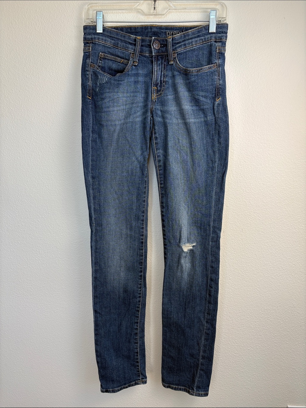 Gap 1969 Premium Straight Worn Blue Distressed Low Rise Jeans Size 0 / 24R